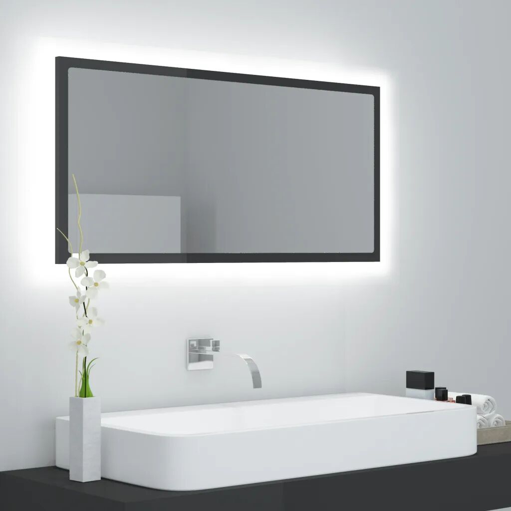 vidaXL LED Baderomsspeil 90x8,5x37 cm sponplate høyglans grå