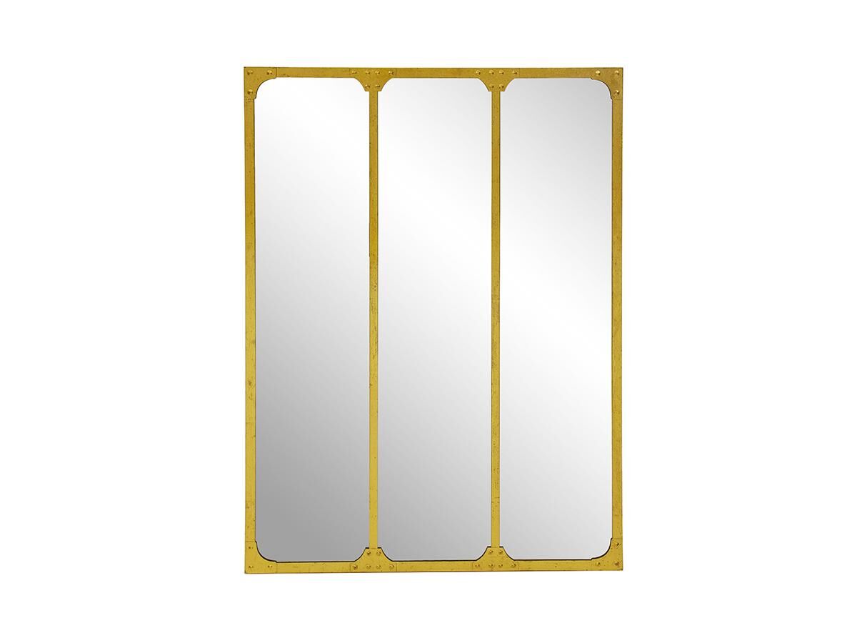 Espelho janela de ateliê estilo industrial em ferro de cor dourado com 3 painéis de A120 x C90 cm - NORWICH
