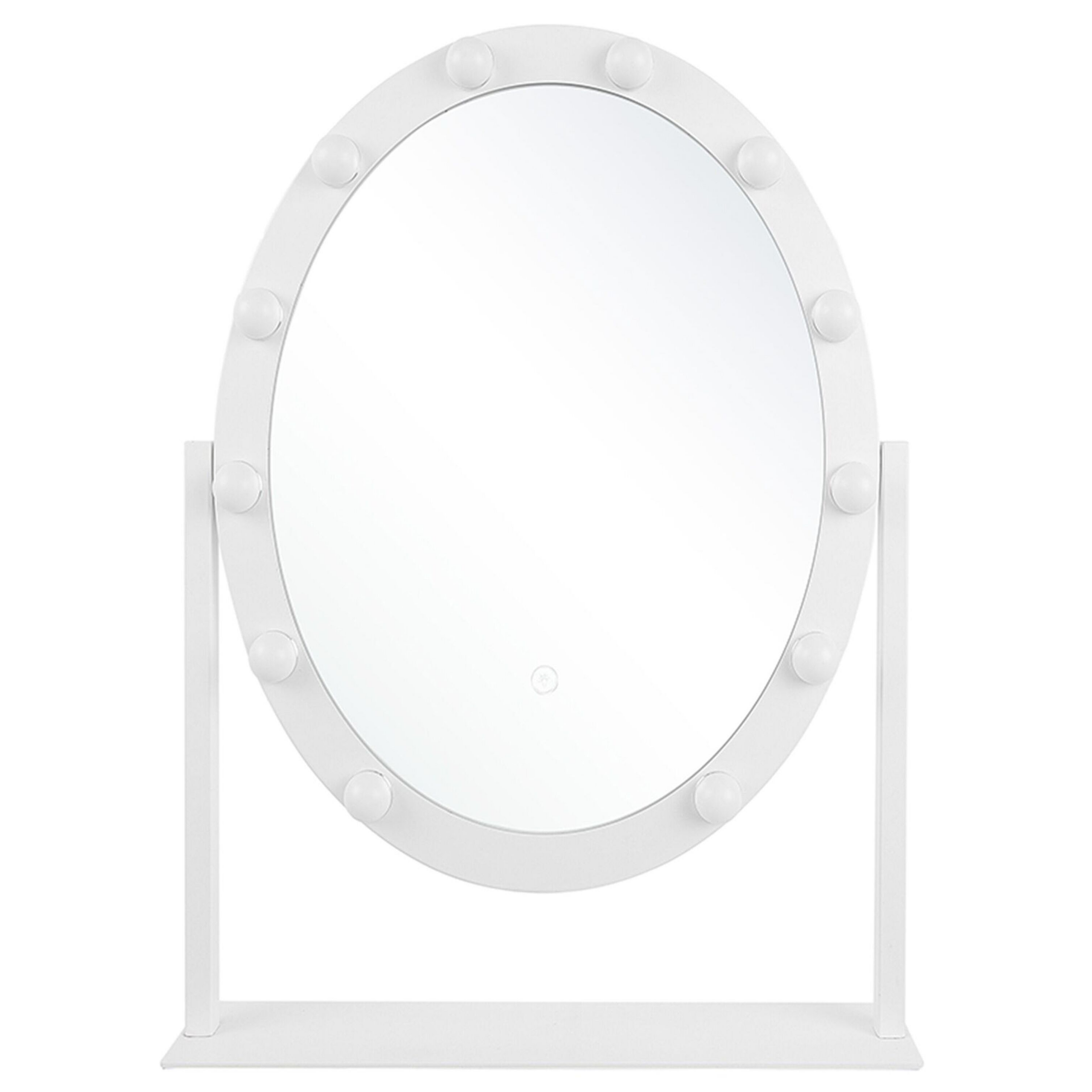 Beliani Espelho de pé branco com moldura em metal com iluminação LED 50 x 60 cm ideal para colocar sobre um móvel