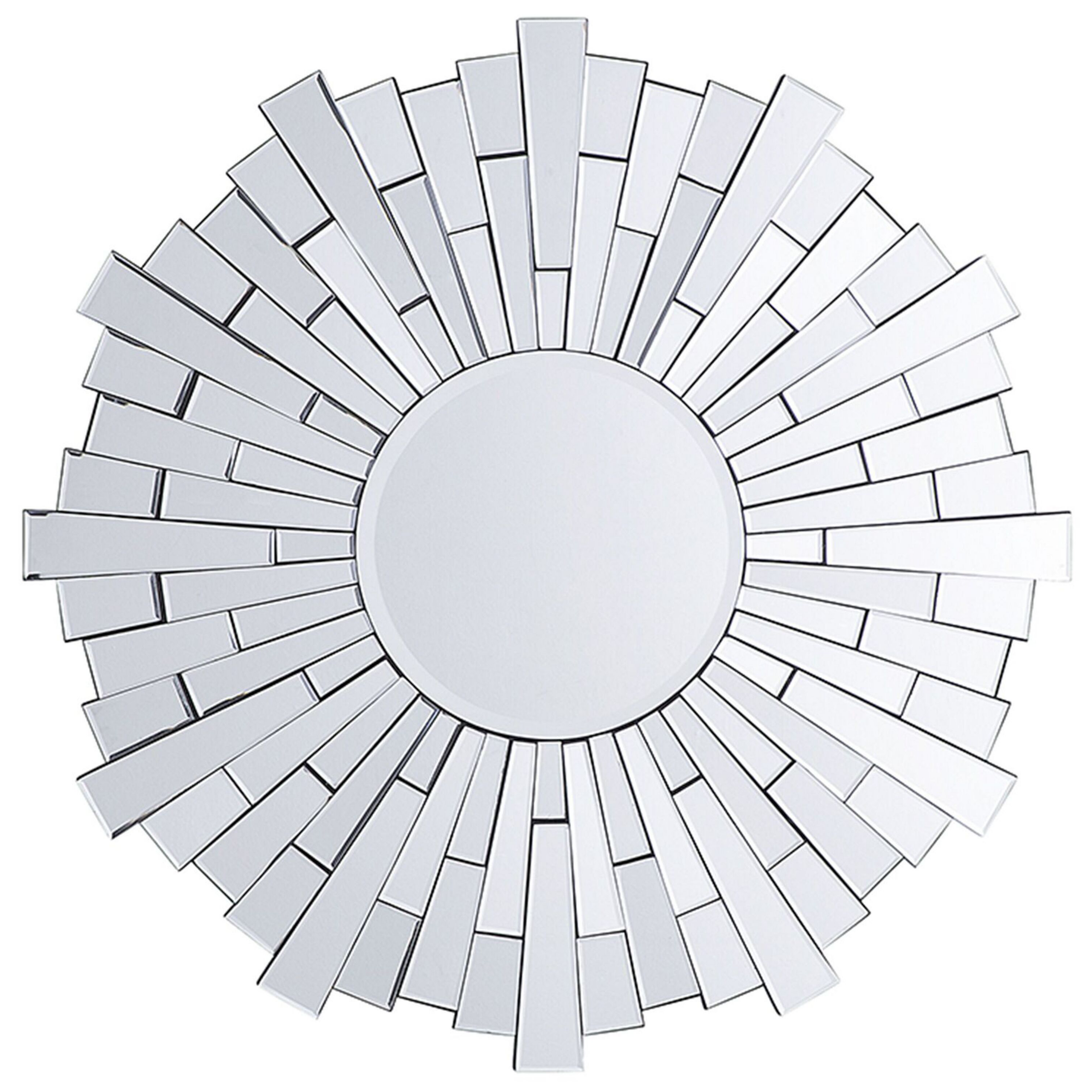 Beliani Espelho de parede prateado com moldura redonda ø 70 cm trabalhada com formas geométricas estilo retro