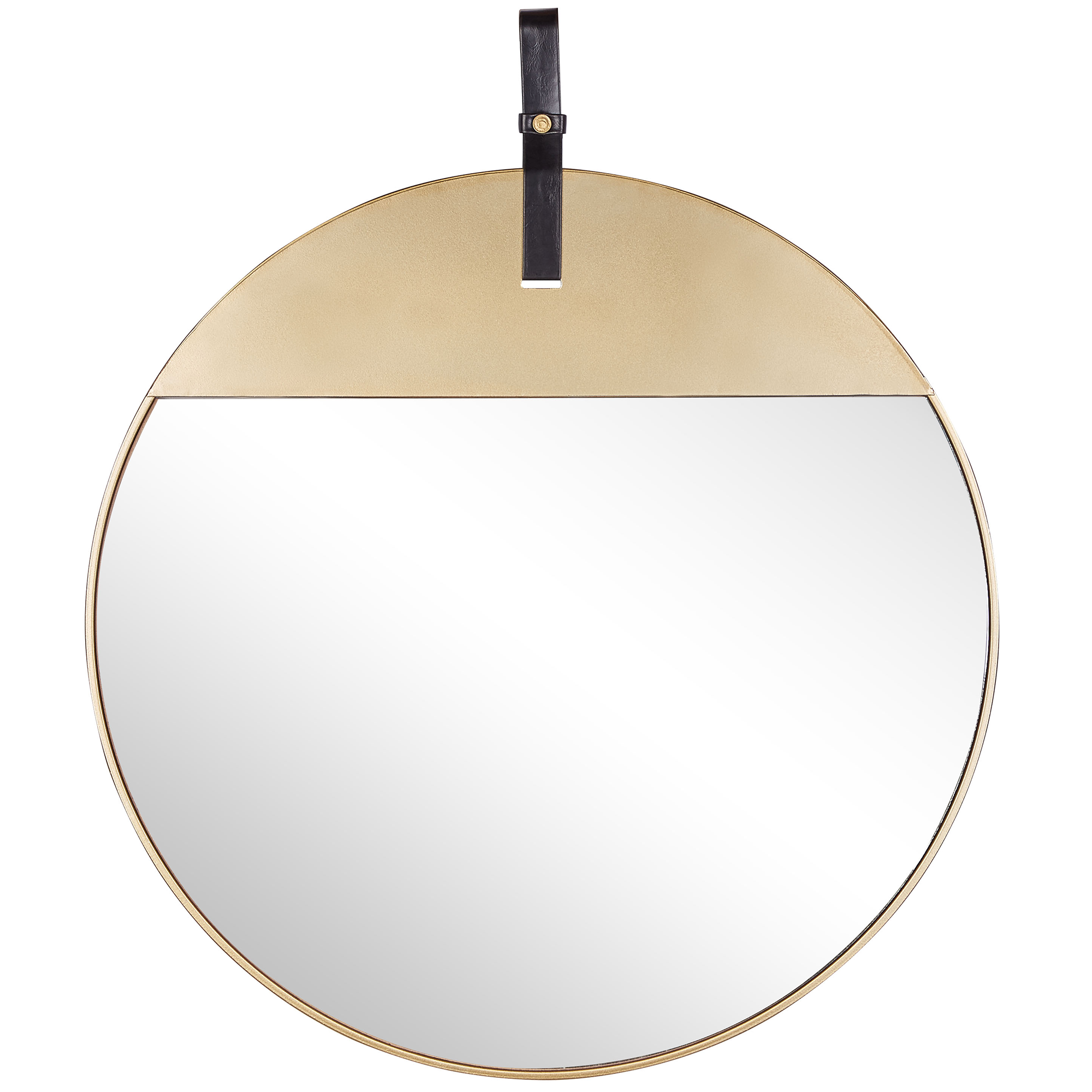 Beliani Espelho de parede em metal dourado e fita de pele sintética para suspensão ø 60 cm estilo glamour moderno