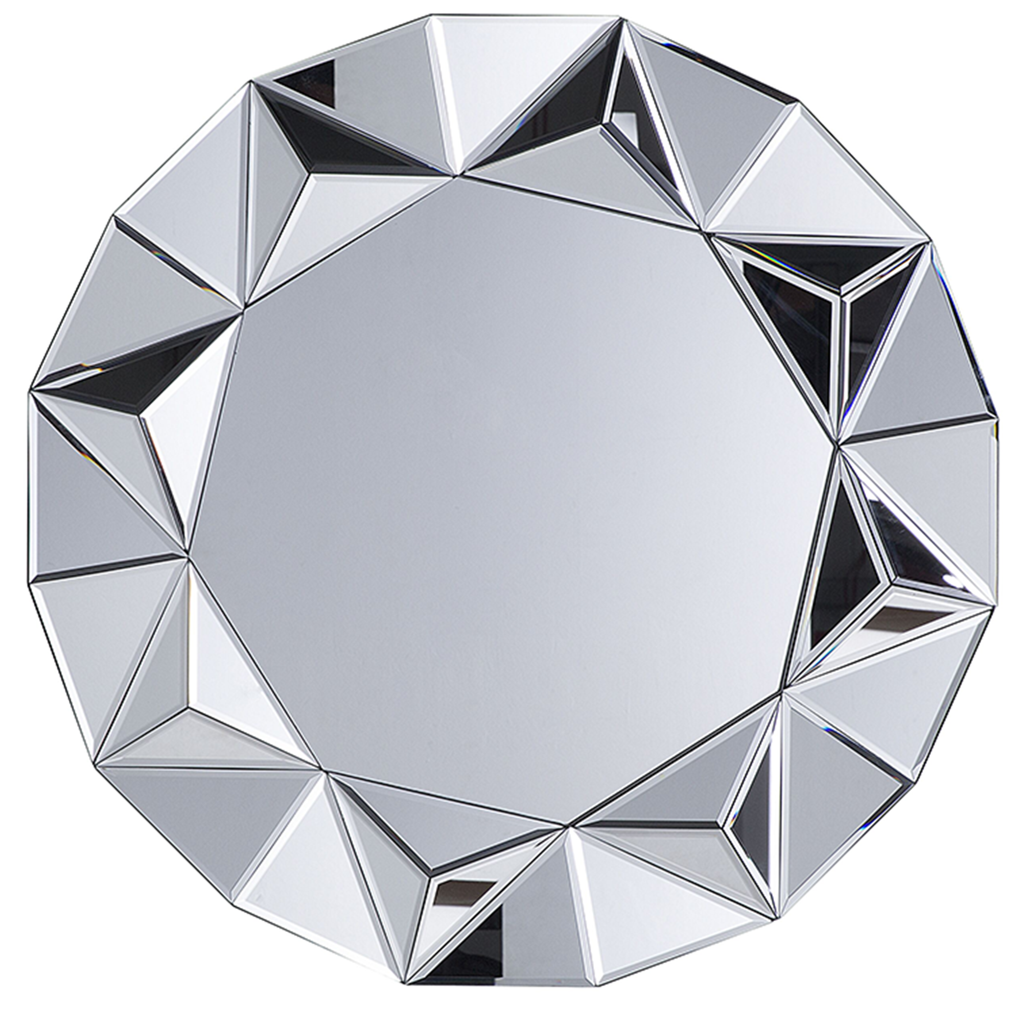 Beliani Espelho de parede prateado com moldura ø 70 cm trabalhada com formas geométricas em relevo