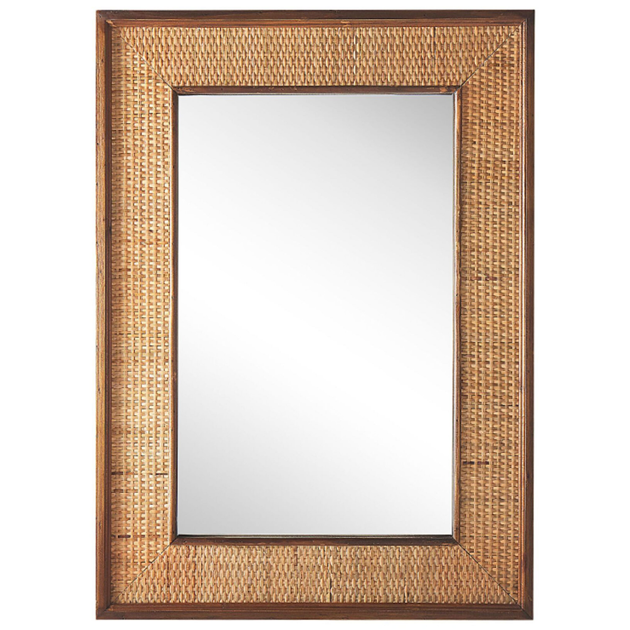 Beliani Espelho de parede retangular castanho claro 54 x 74 cm moldura artesanal de madeira de abeto e MDF moderno boho