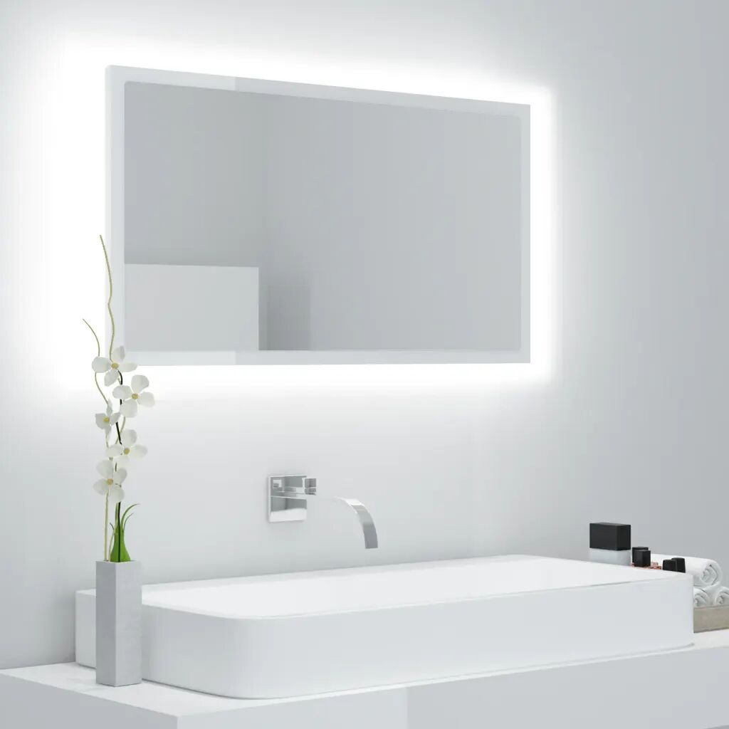 vidaXL Espelho casa de banho LED 80x8,5x37cm contrap. branco brilhante