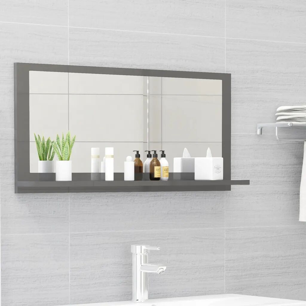 vidaXL Kúpeľňové zrkadlo, lesklé sivé 80x10,5x37 cm, drevotrieska