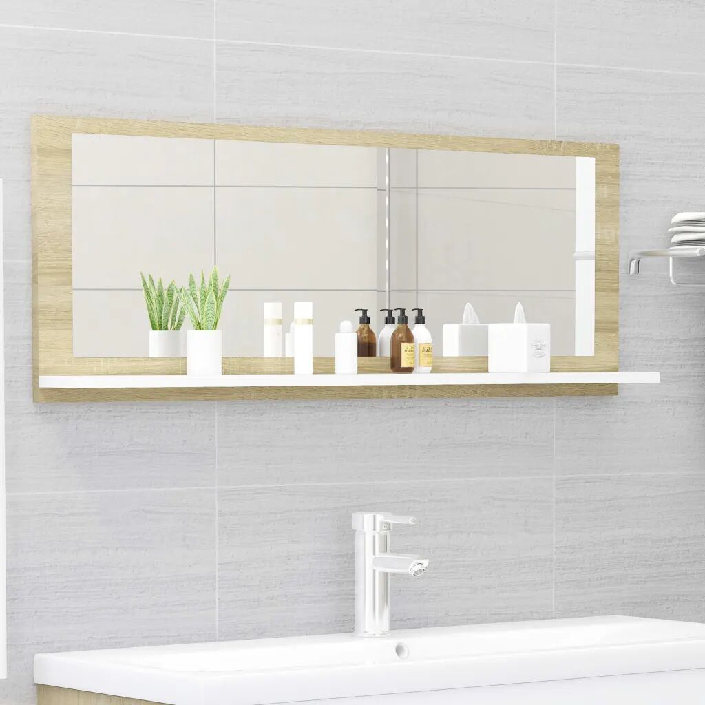 vidaXL Kúpeľňové zrkadlo, biele a sonoma 100x10,5x37 cm, drevotrieska