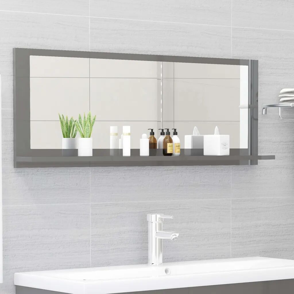 vidaXL Kúpeľňové zrkadlo, lesklé sivé 100x10,5x37 cm, drevotrieska