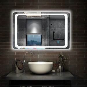Ivy Bronx 80X60 LED Illuminated Bathroom Mirror With Demister Single Touch Sensor Switch 70.0 H x 100.0 W x 4.0 D cm