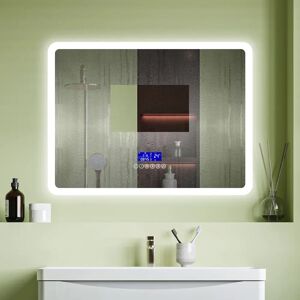 Ivy Bronx Bluetooth LED Bathroom Mirror with Dimmable 3 Colour, 3x Magnifying Anti Fog Clock Touch Switch 100.0 H x 60.0 W x 4.0 D cm