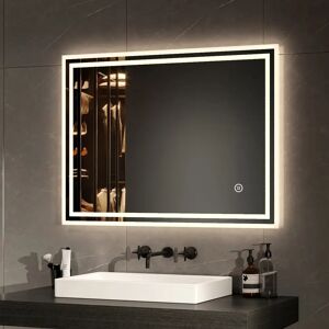 EMKE LED Bathroom Mirror with Lighting 3000K/4000K/6500K Dimmable, Touch, Fog Proof IP44 80.0 H x 60.0 W x 3.5 D cm