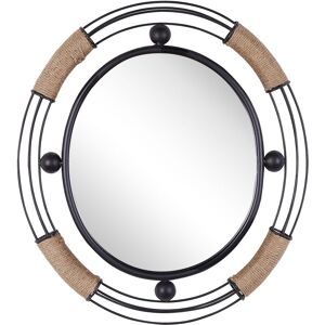 Beliani - Round Wall Mirror Light Wooden Frame 60 cm Geometric Mid-Century Firminy