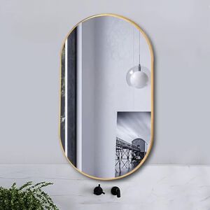 BELECA Bathroom Mirror, Oval Mirror, Space Aluminum Frame Makeup Mirror, Beauty Mirror, high-Definition Explosion-Proof Mirror, Wall Mirror, Two Ways of Hanging (Color : Gold, Size : 40 * 80),the mirror
