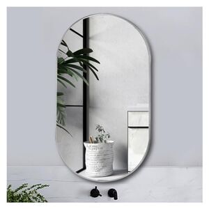 GOYUXV Bathroom Pill-Shaped Mirror, Wall-Mounted Vanity Mirrors, Bathroom Mirrors Bathroom Oval Mirror, Wall-Mounted Bathroom Vanity Mirror(Color:Silver,Size:50x80cm/19.6x31.5in)