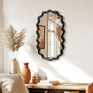 Navaris Wavy Mirror - Stylish Squiggly Oval Mirror - Funky Decorative Mirror Wall Decor - Mirrors for Hallway, Living Room, Mantle, and Bedroom - Black, 50 x 30 cm (19.7" x 11.8")