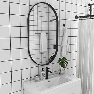 KAYEF Wall Mounted Vanity Mirror, Oval Bathroom Mirror With Aluminum Frame Decorative Mirror, Can Be Hung Horizontally Or Vertically, Gold/black/white (Color : Black, Size : 40x60cm/15.7x23.6in)