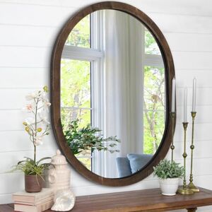 JJUUYOU Wall Mirror Small Oval Mirror for Bathroom, Vanity Mirror Wall Oval for Wall Wood Frame Make up Mirror for Entryway Living Room, Bedroom, Dorm Decorative