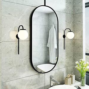 WLCNYL Hanging Rod Mirror for Ceiling Bathroom, Black Oval Mirror Vanity Makeup Shaving Mirror, Decorative Simple Glass Mirror - Customizable Mirror Boom