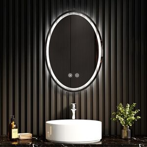 EMKE Oval Mirror 50x70cm - Illuminated Bathroom Led Mirror with Touch Switch, Anti-Fog, Dimmable & 3 Colors, Memory Function, Smart Oval Backlit Wall Mounted Vanity Mirror, Vertical/Horizontal