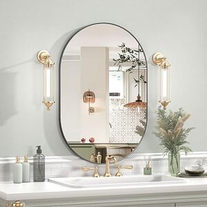 CASSILANDO Oval Mirror, 50cmX75cm Oval Bathroom Mirror, Hang Horizontally or Vertically Unique Wall Mounted Mirror, Black Vanity Mirror for Living Room, Bathroom, Bedroom, Entryway