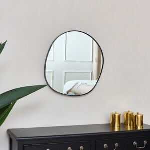 Black Asymmetrical Round Wall Mirror 50cm x 50cm Material: Wood, metal, glass