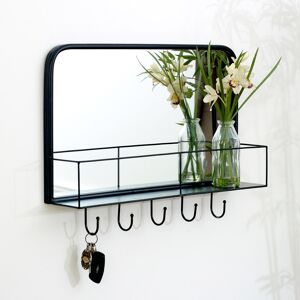 Black Mirrored Wall Shelf With Hooks Material: Metal, glass