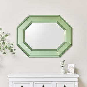 Extra Large Green Glass Octagon Wall Mirror 105cm x 80cm Material: Glass, Wood, Metal