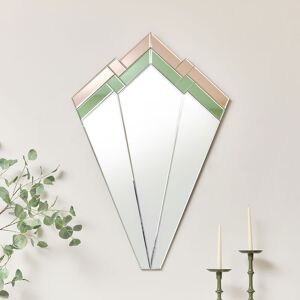 Extra Large Green & Pink Art Deco Fan Wall Mirror 120cm x 80cm Material: Glass