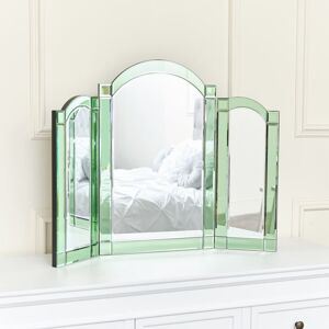 Green Glass Art Deco Triple Mirror 74cm x 60cm Material: Glass, Metal, Wood