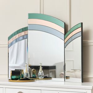 Green, Pink & Blue Glass Art Deco Triple Mirror 74cm x 60cm Material: Glass, Metal, Wood