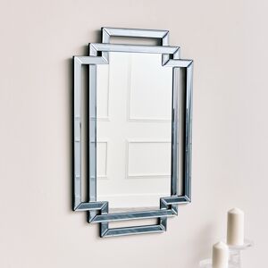 Grey Glass Art Deco Rectangle Wall Mirror - 80cm x 50cm Material: Wood, resin and glass