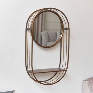 Industrial Round Wall Mirror with Shelf Material: Metal, wood, glass