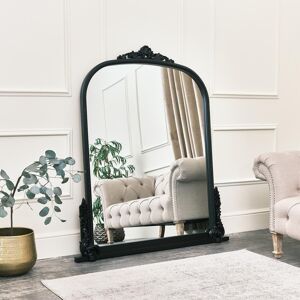 Large Arch Black Ornate Overmantle Mirror - 152cm x 128cm Material: Wood, resin and glass