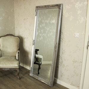 Large Ornate Silver Wall/Floor Mirror 176cm x 76cm Material: Glass resin wood