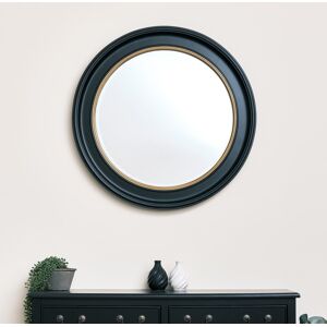 Large Round Black & Gold Wall Mirror - 80cm x 80cm Material: Wood, resin, metal, glass