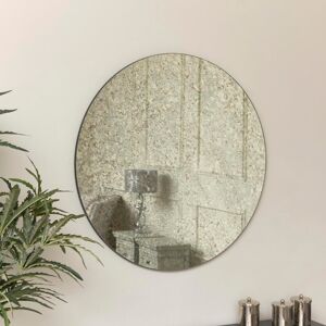 Large Round Silver Antique Glass Mirror 80cm x 80cm Material: Glass, Metal and Wood