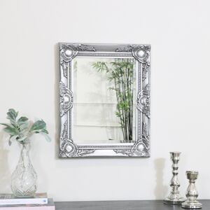 Ornate Silver Wall Mirror with Bevelled Glass 52cm x 42cm Material: Resin / Glass