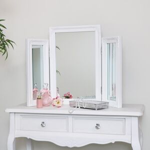 Ornate White Vintage Triple Dressing Table Mirror 55cm x 74cm Material: Wood, Resin, Glass