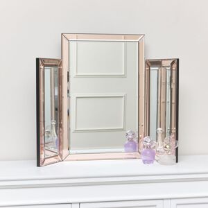 Pink Glass Art Deco Rectangle Triple Mirror 74cm x 55cm Material: Glass, wood, metal