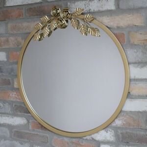 Round Gold Floral Wall Mirror 65cm x 61cm Material: Metal / Glass