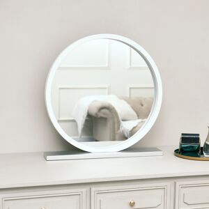 Round White & Silver Freestanding Table Top Mirror Material: Glass, wood