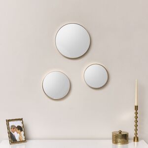 Set of 3 Round Gold Wall Mirrors Material: Metal, Glass