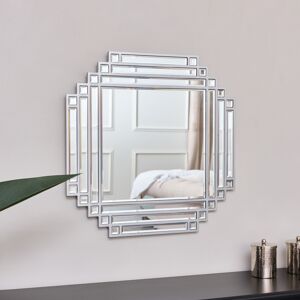 Square Silver Art Deco Fan Wall Mirror 55cm x 55cm Material: Metal, wood, glass,