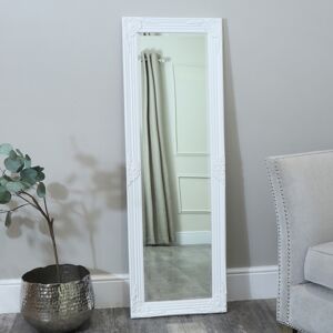 Tall / Long White Ornate Wall / Leaner Mirror 47cm x 142cm Material: Wood