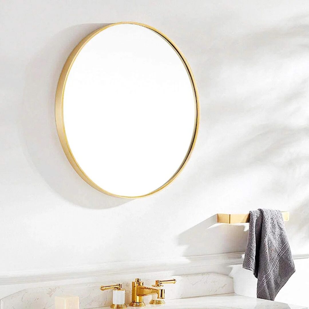 Photos - Wall Mirror Etta Avenue Alexei Round Wood Framed Wall Mounted Accent Mirror yellow 50.