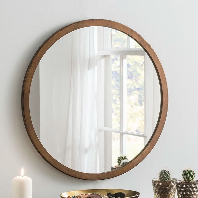 Photos - Wall Mirror Zipcode Design Tabatha Round Wood Framed Wall Mounted Accent Mirror in bro