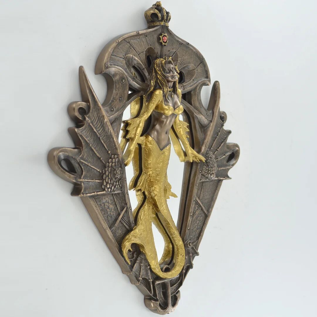 Photos - Wall Mirror House of Hampton Golden Mermaid Nautical Theme Bronze Mirror Wall Decor 25