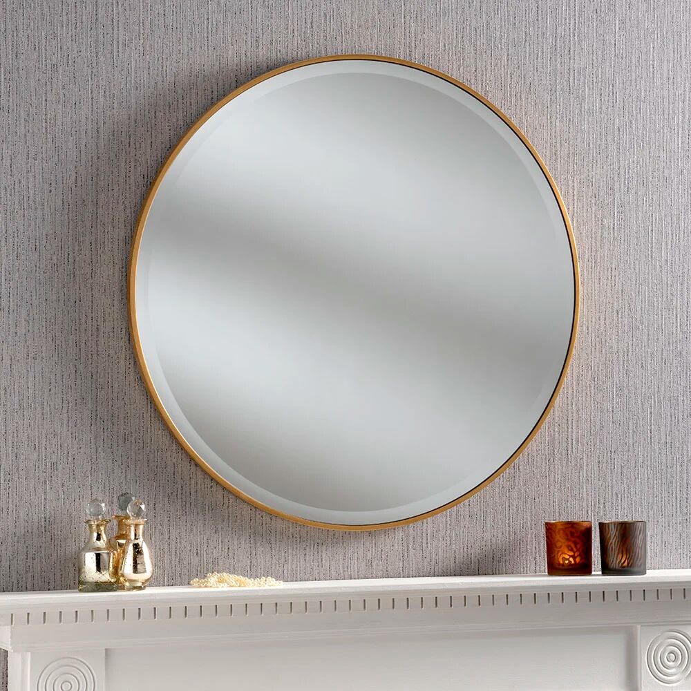 Photos - Wall Mirror 17 Stories Arjay Round Framed Wall Mounted Accent Mirror yellow 80.0 H x 8