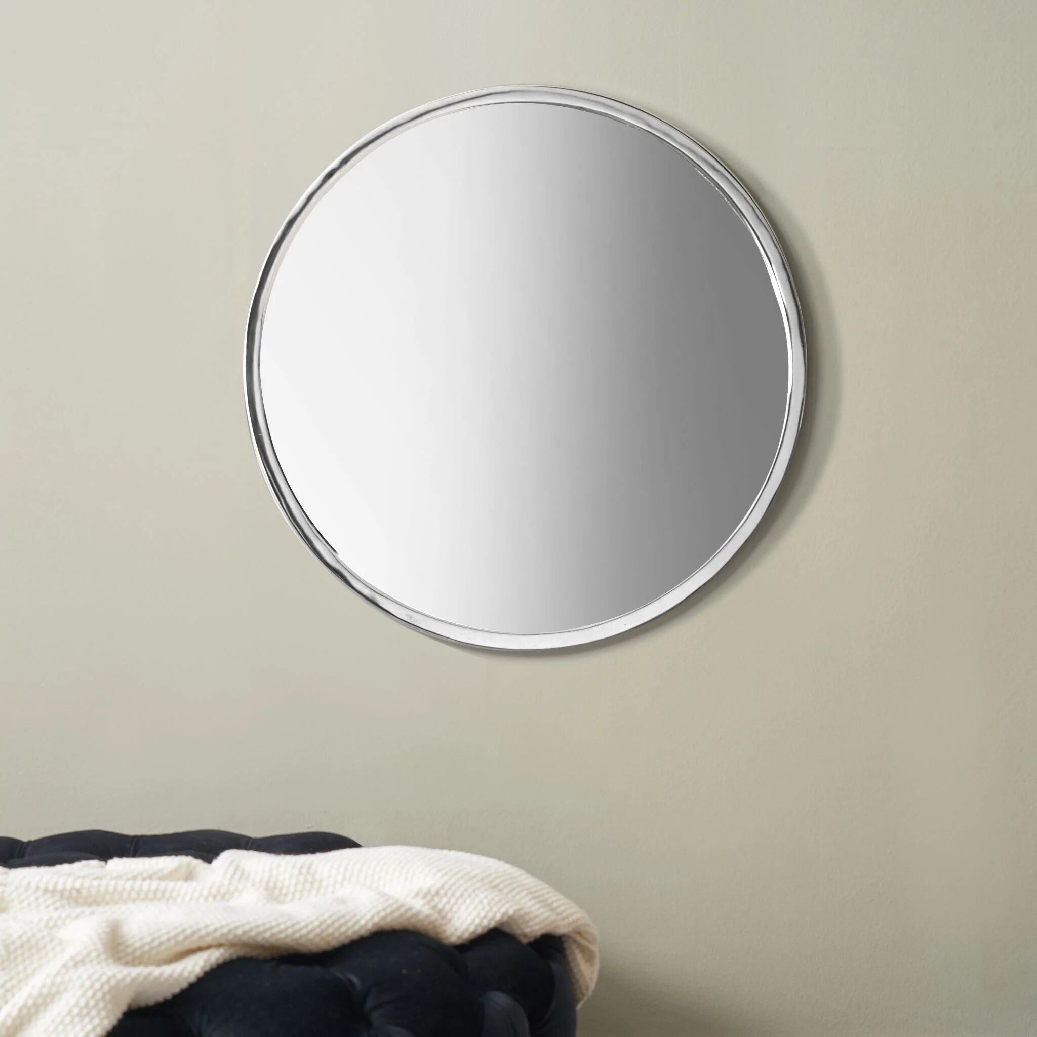 Photos - Wall Mirror Round Metal   in Silver 
