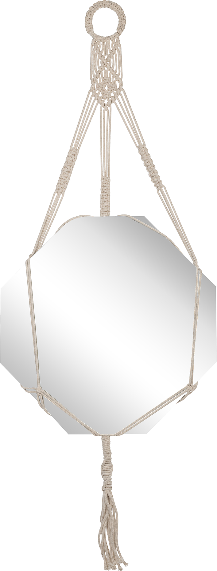 Beliani Hanging wall mirror natural beige cotton macrame hanger with tassels