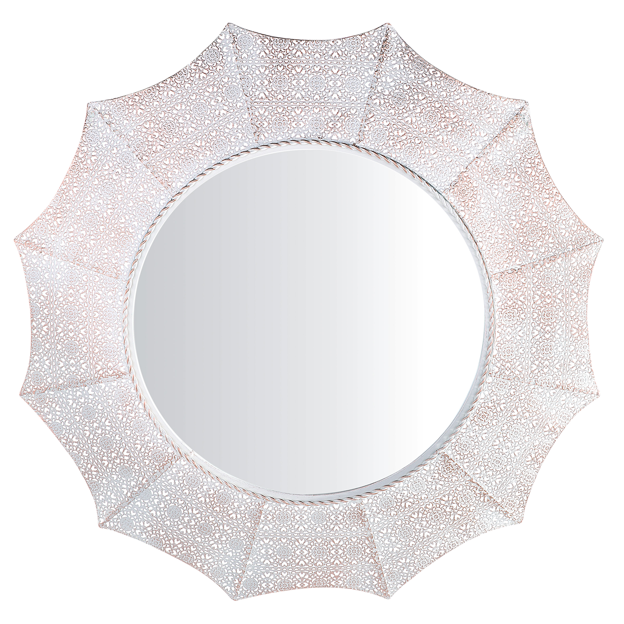 Beliani Wall-Mounted Hanging Mirror White with Copper 68 cm Round Brushed Finish Sun Shape